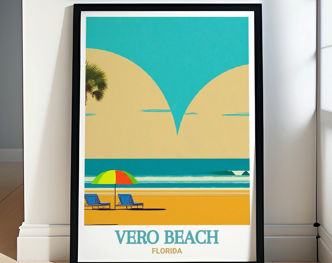 Vero Beach Florida Umbrella Chairs Minimalist Sun Graphic Poster