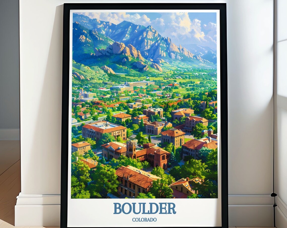 Boulder Colorado Red Tiled Roofs Mountain Backdrop Scenic Poster