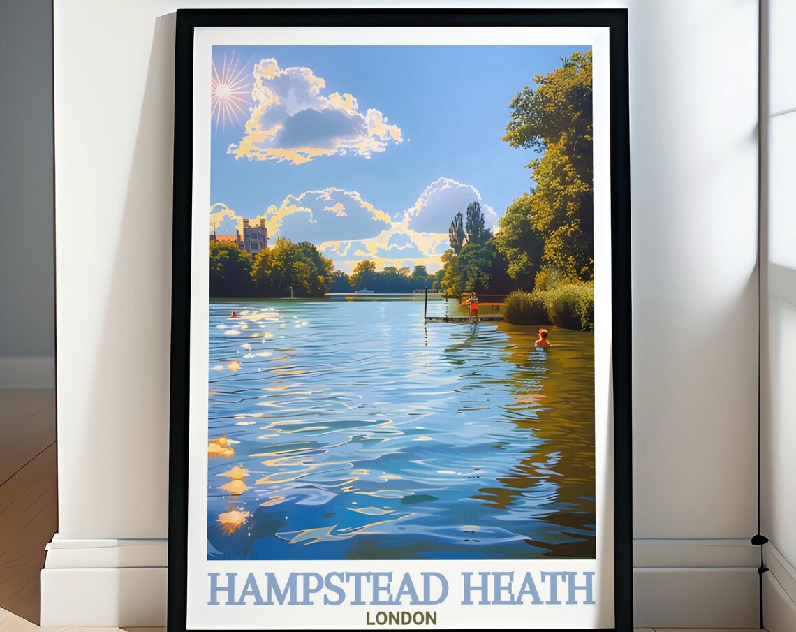 Hampstead Heath London Swimming Pond Summer Day Scene Poster