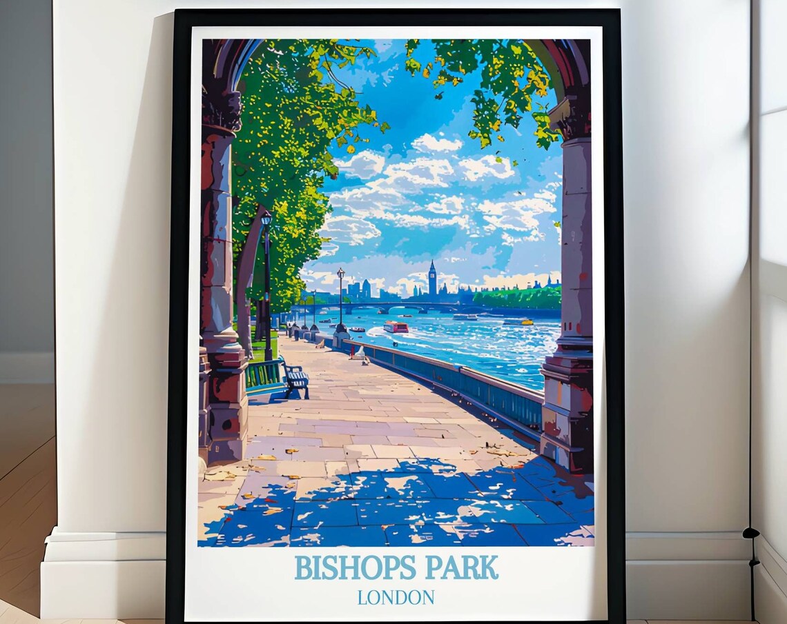 Bishops Park London Thames Riverside Promenade Skyline View Poster