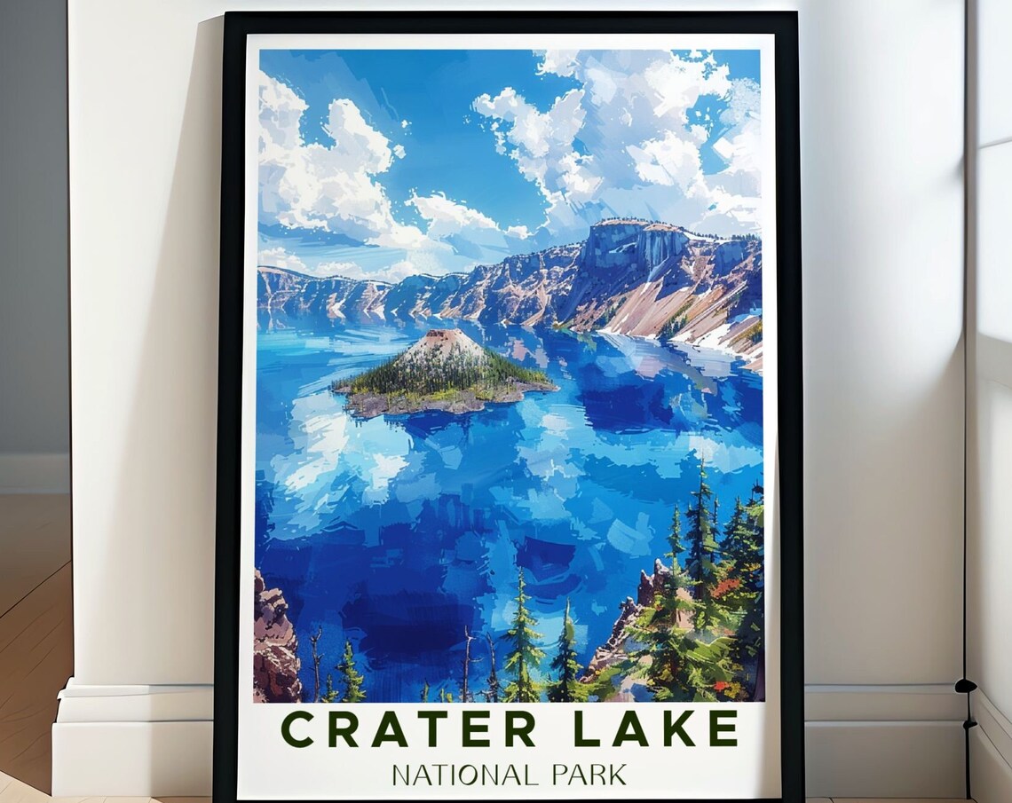 Crater Lake National Park Deep Blue Summer View Travel Poster