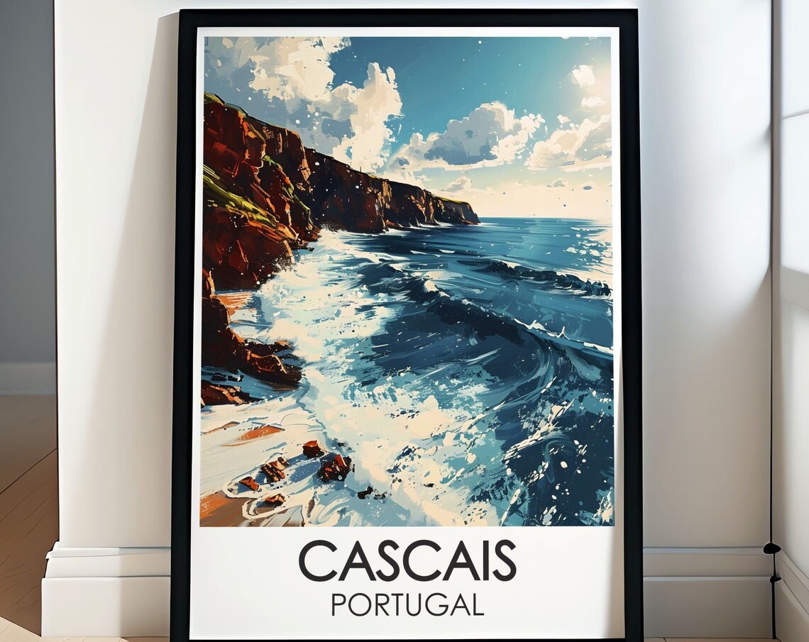 Cascais Portugal Dramatic Rocky Coast Ocean Waves Travel Poster