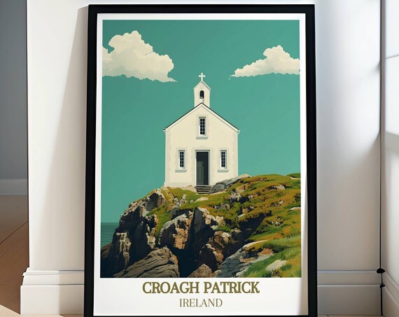 Croagh Patrick Ireland White Chapel Above Rocky Cliffs Poster