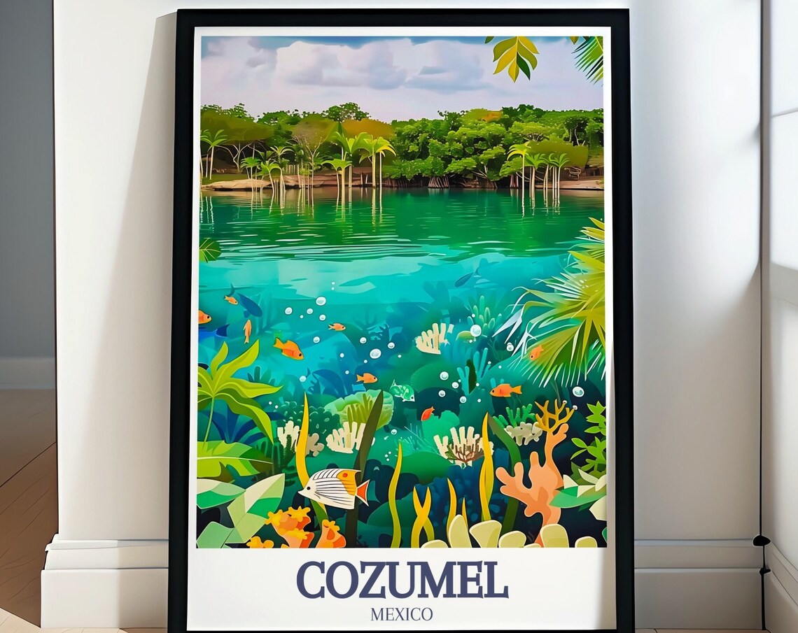 Cozumel Mexico Vibrant Coral Reef Underwater Scene Travel Poster
