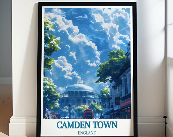 Camden Town Roundhouse Red Bus London Street Scene Travel Poster