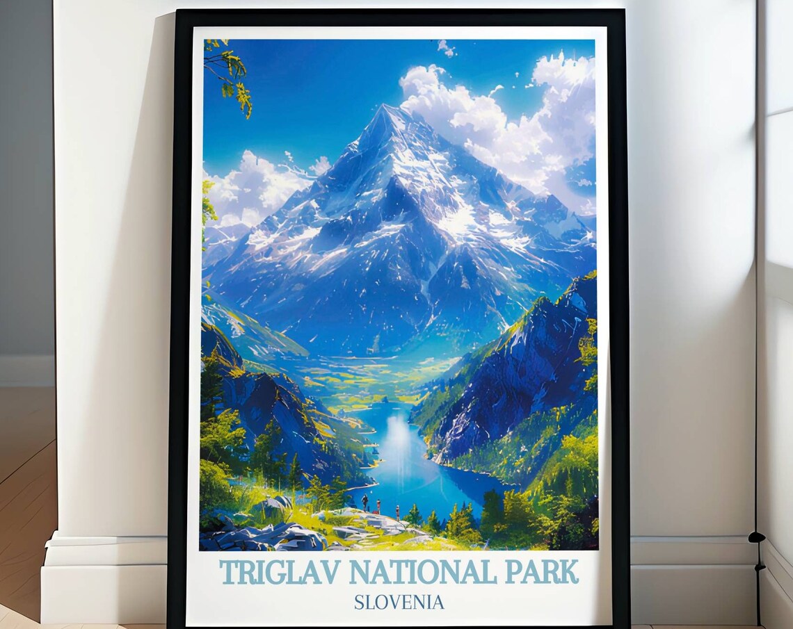 Triglav National Park Slovenia Snowy Peak Alpine Lake Travel Poster