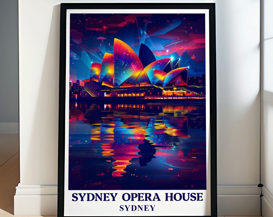 Sydney Opera House Sails Lit in Rainbow Colors at Night Poster