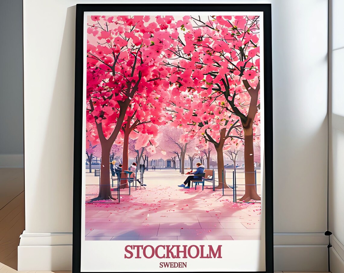 Stockholm Sweden Cherry Blossom Avenue Pink Springtime Poster