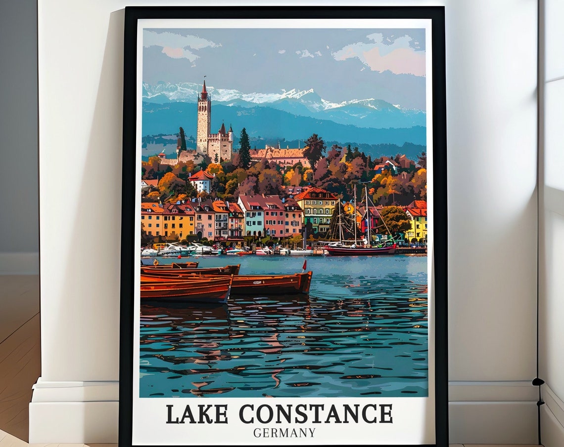 Lake Constance Harbor Boats Alps Town Germany Travel Art Poster