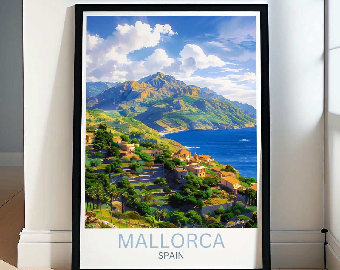 Mallorca Spain Coastal Mountain Village Mediterranean Travel Poster