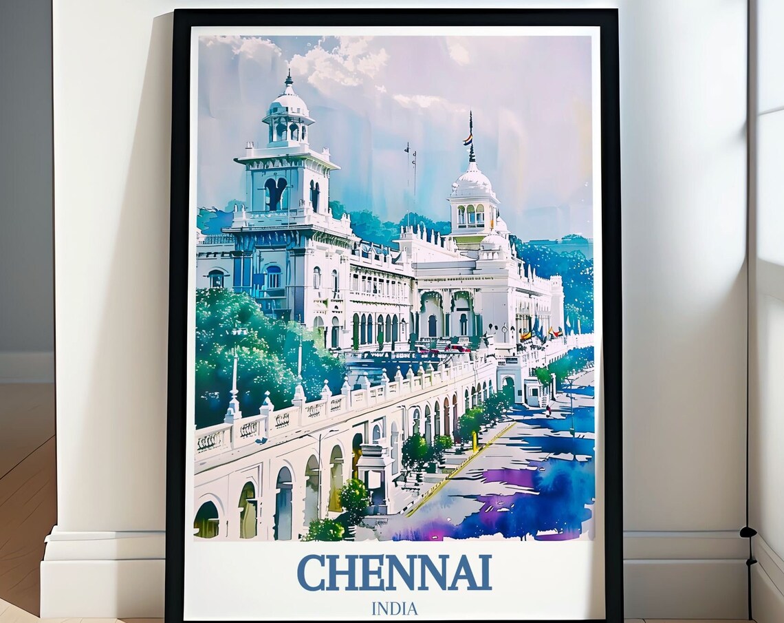 Chennai Historic Colonial Landmark Building Watercolor Poster