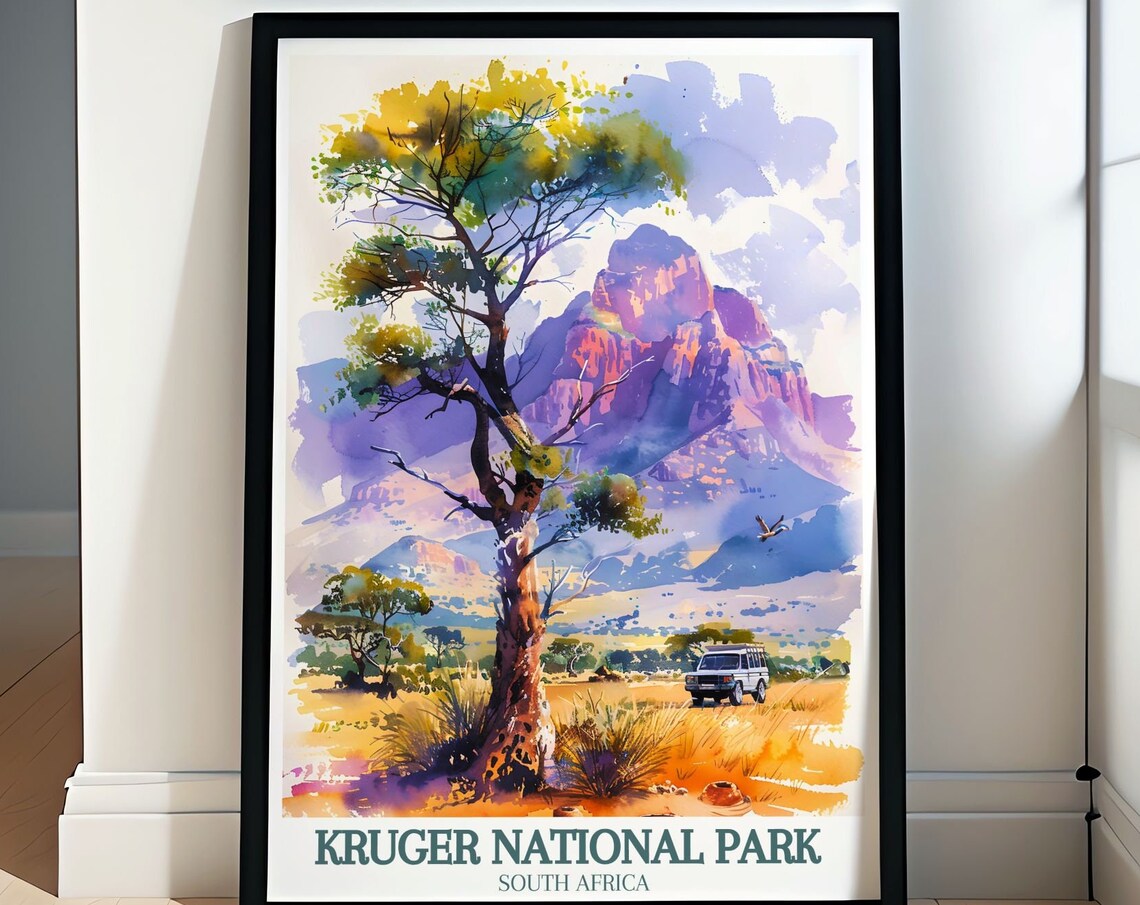 Kruger National Park Watercolor Safari Scene South Africa Poster