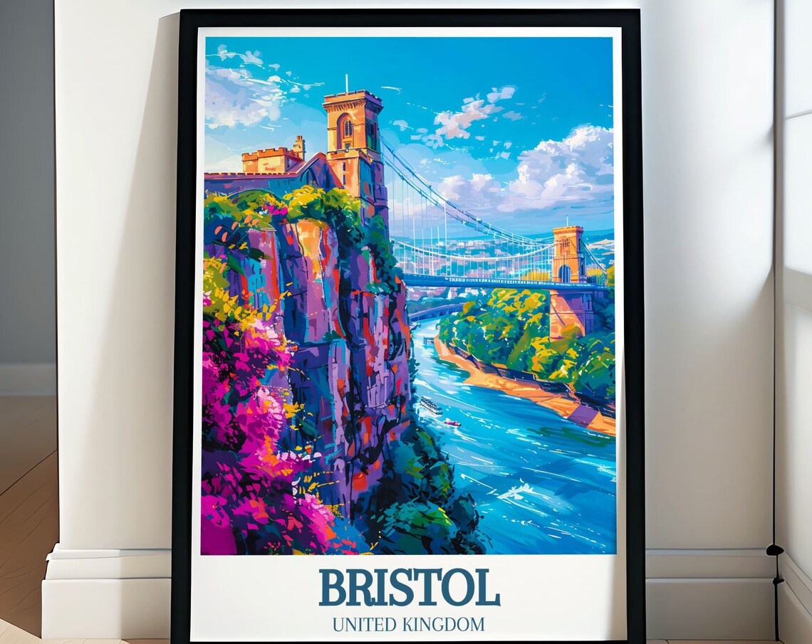 Clifton Suspension Bridge Bristol Daytime Gorge View Travel Poster