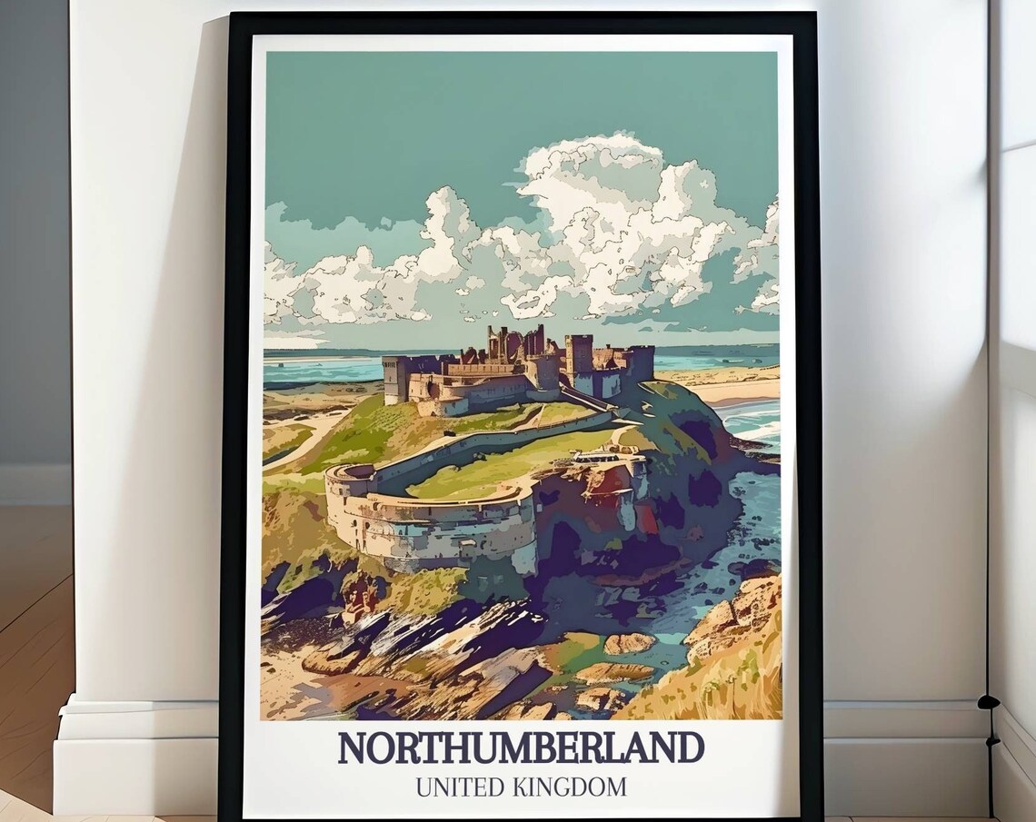 Northumberland Bamburgh Castle Ruins on the Coastal Cliffs Poster