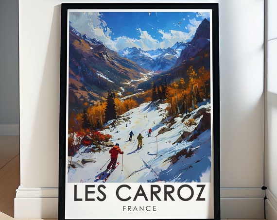 Les Carroz Poster Ski Slopes Print Stunning French Alps Wall Art Winter Sports Decor Captivating French Alps Print Home Decor