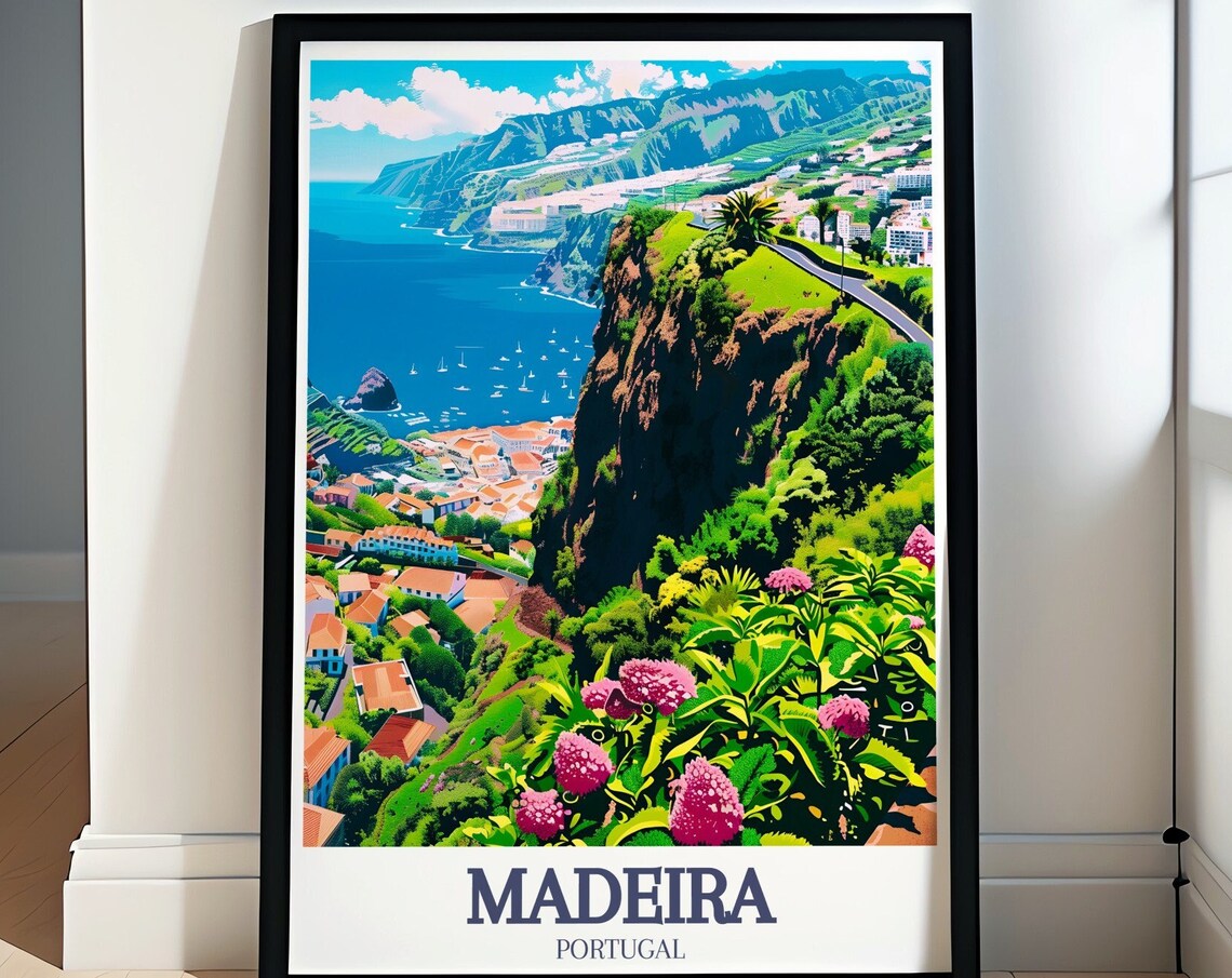 Madeira Portugal Lush Green Coast Cliffs Valley Travel Poster