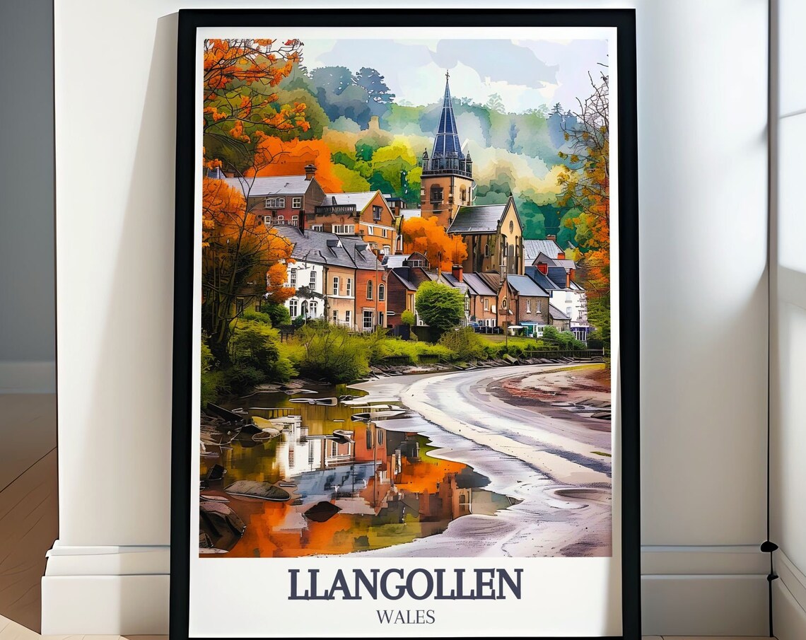 Llangollen Wales Riverside Town Church Spire in Autumn Poster
