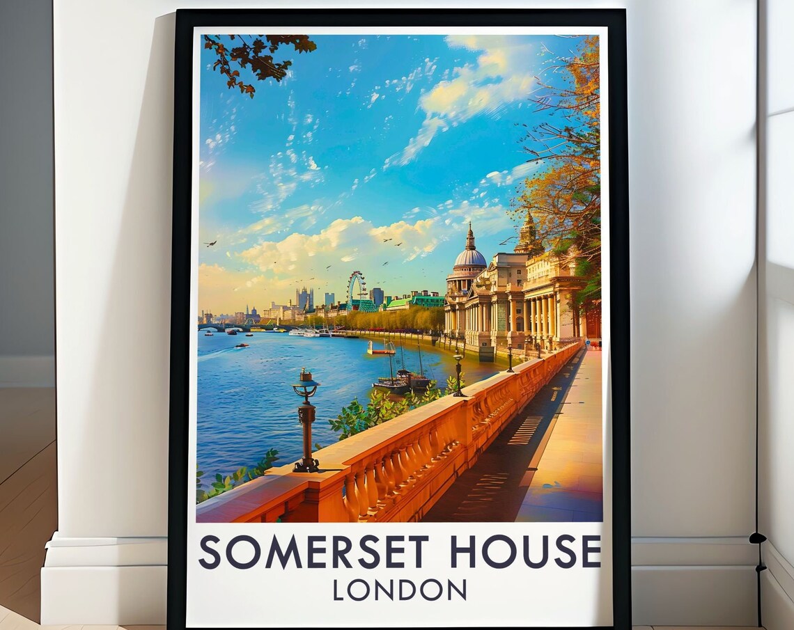 Somerset House London River Terrace Thames Skyline View Travel Poster