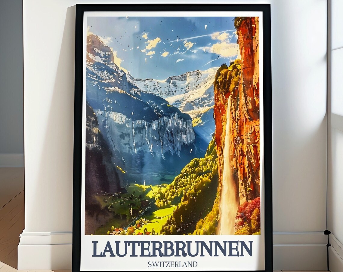 Lauterbrunnen Switzerland Valley Waterfall Swiss Alps Scene Poster
