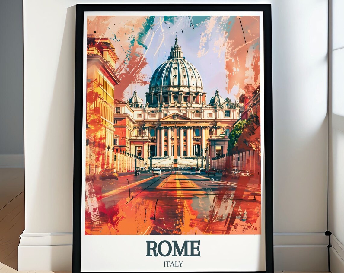 Rome St Peters Basilica And Vatican Street Sunset Watercolor Poster