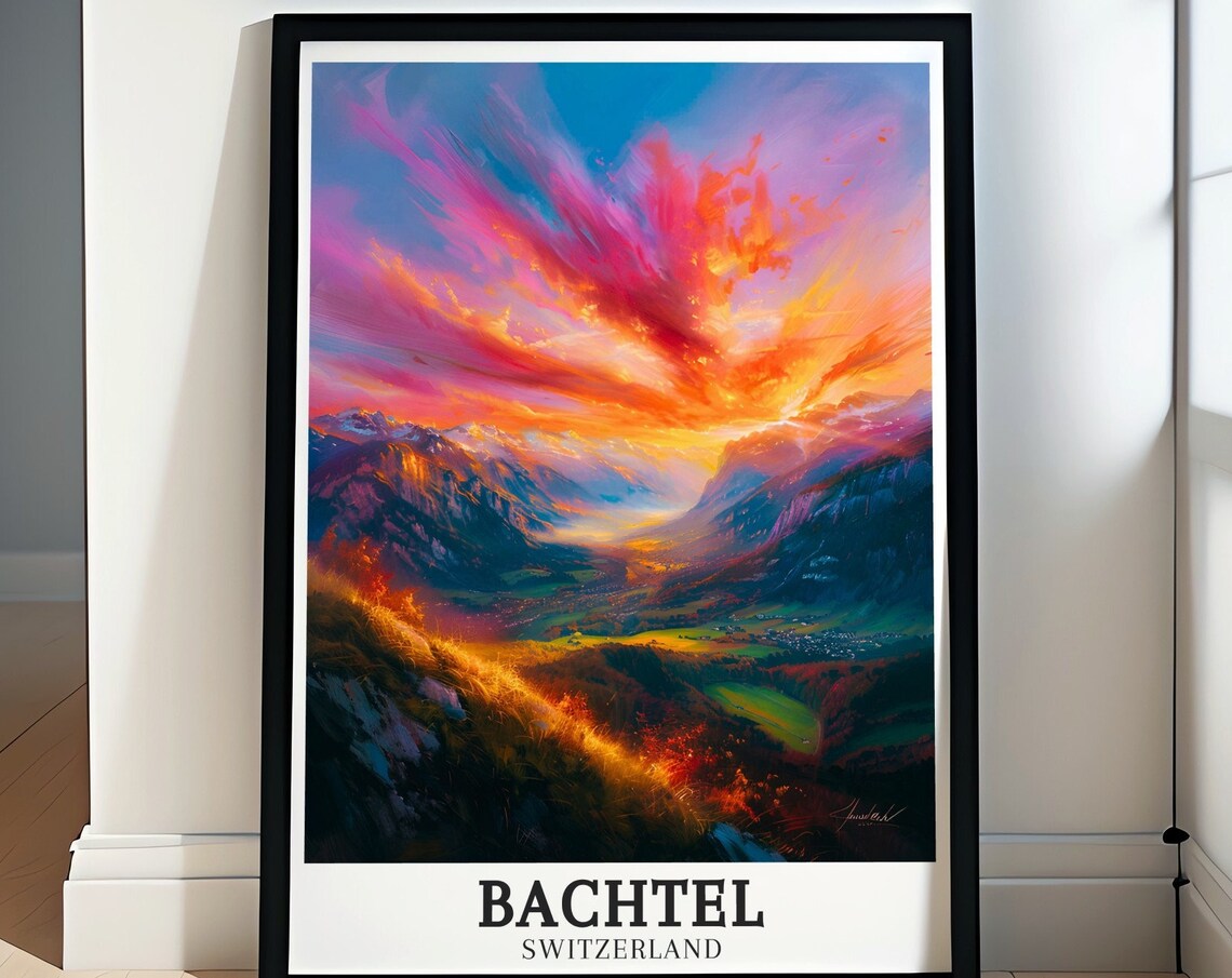 Bachtel Alpine Valley Sunset Pink Sky Switzerland Mountain View Poster