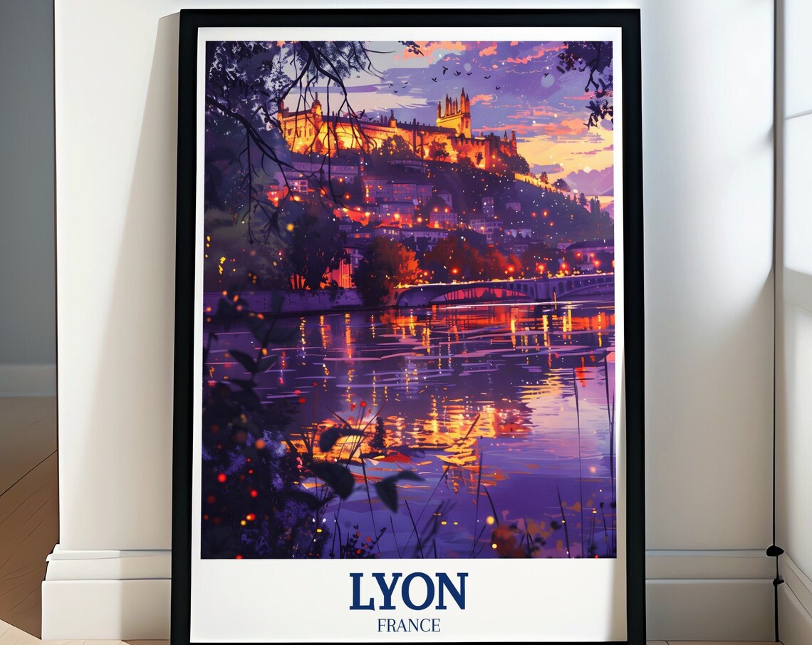 Lyon France Fourviere Basilica Dusk Riverside Evening Glow Poster