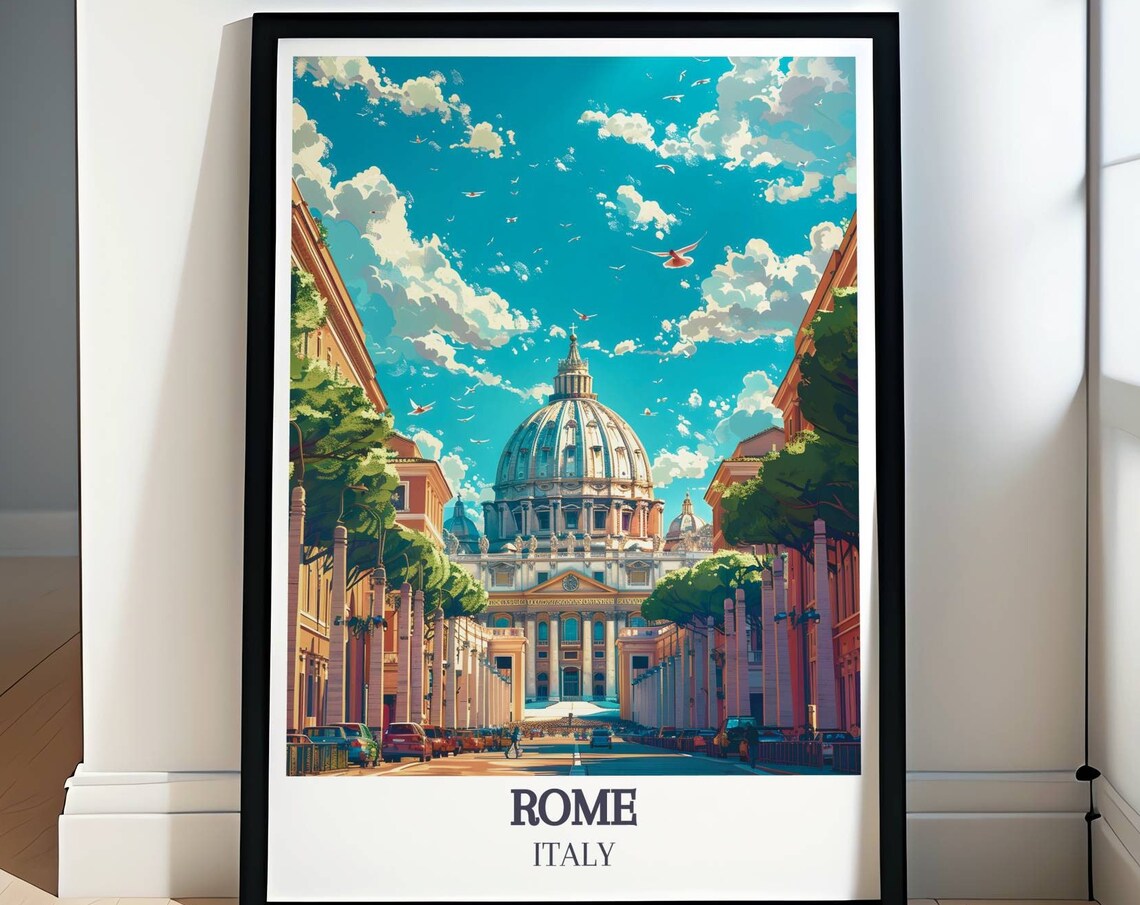 Rome Italy St Peter's Basilica Dome Sunny Street View Poster
