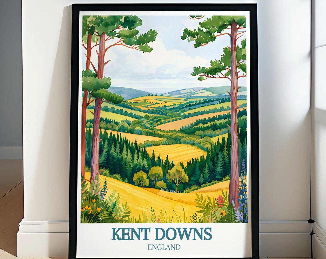 Kent Downs Rolling Countryside Golden Fields England Landscape Poster