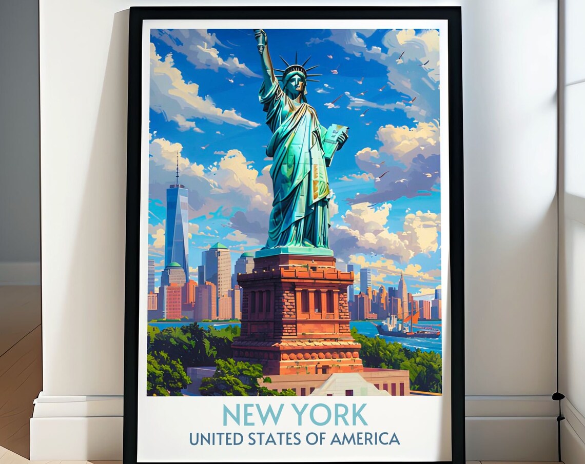 Statue Of Liberty Close Up New York City Skyline Daylight Poster