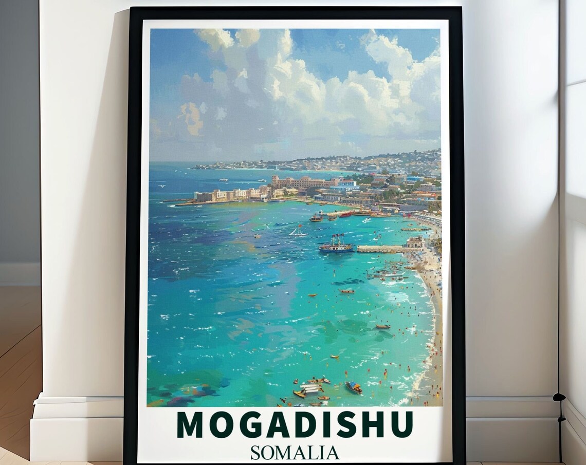 Mogadishu Somalia Beach Aerial Turquoise Water Travel Poster