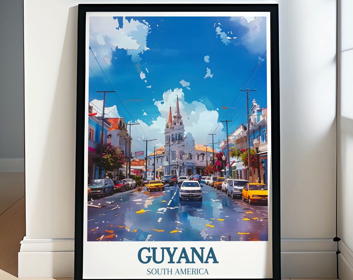 Georgetown Guyana City Hall Vibrant Street Watercolor Poster
