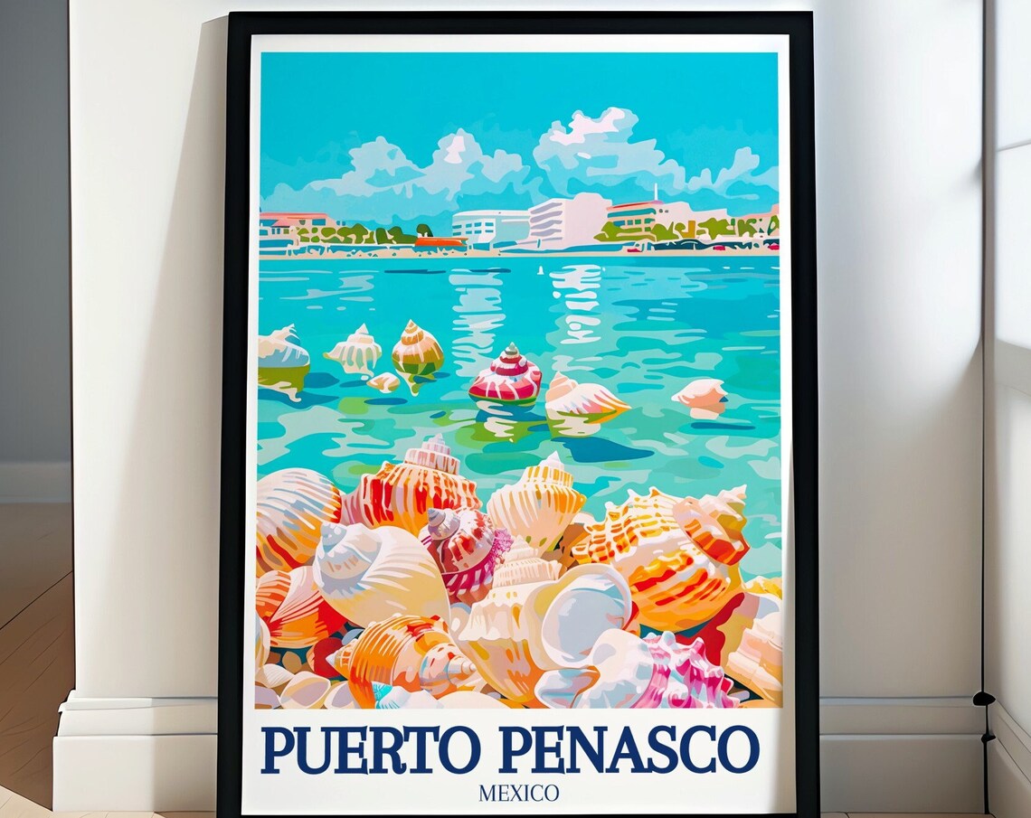 Colorful Puerto Penasco Mexico Seashell Beach Coastal Travel Poster