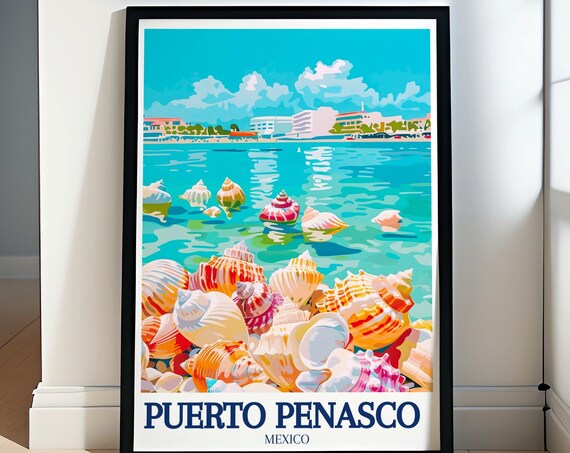 Colorful Puerto Penasco Mexico Seashell Beach Coastal Travel Poster
