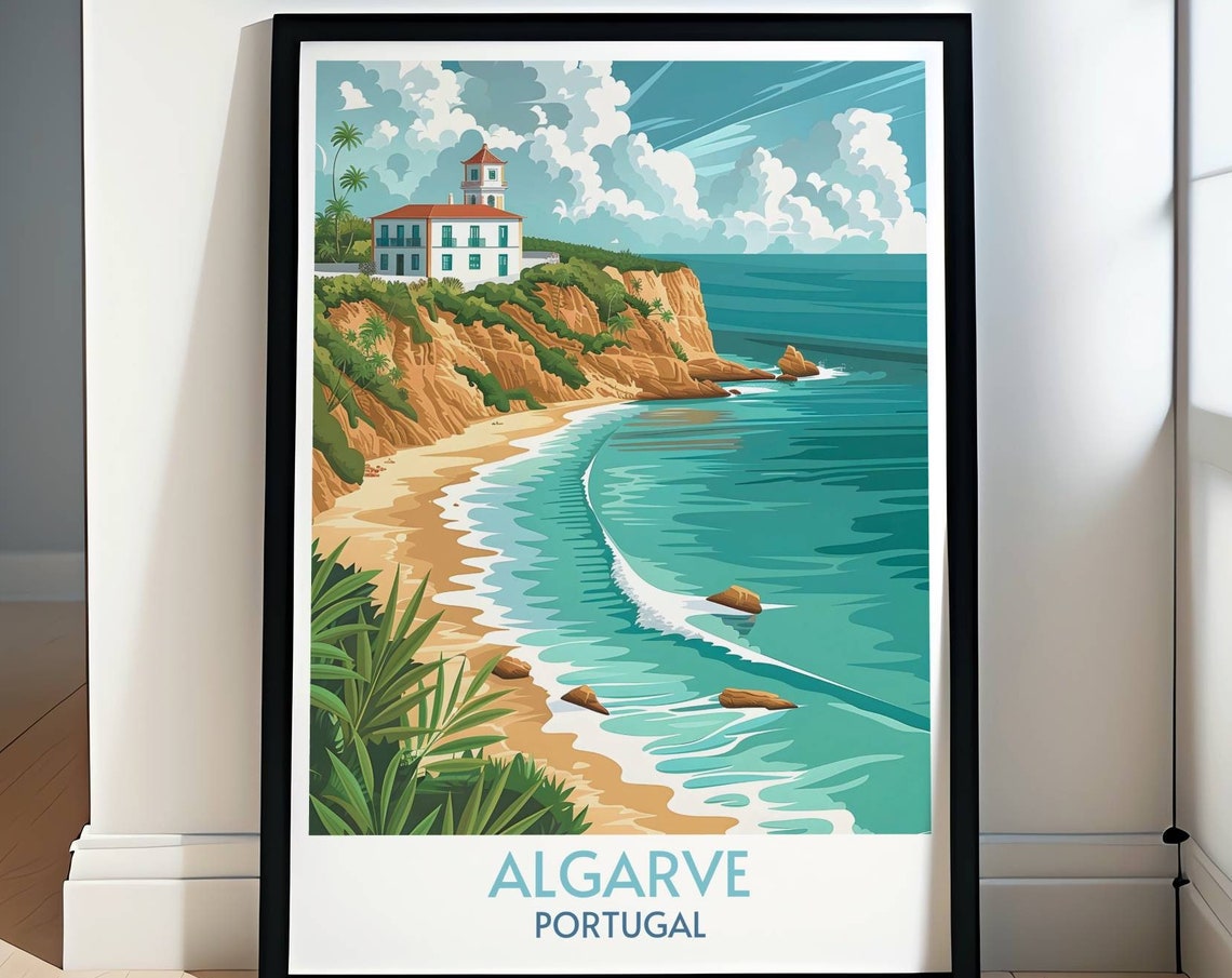 Algarve Portugal Beach Cliffs Villa Turquoise Seaside Coast Poster