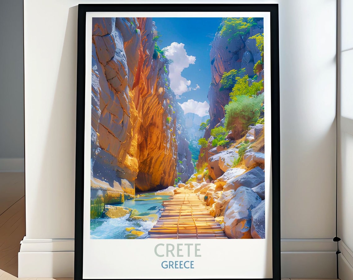 Crete Samaria Gorge Canyon Walkway Adventure Greece Travel Poster