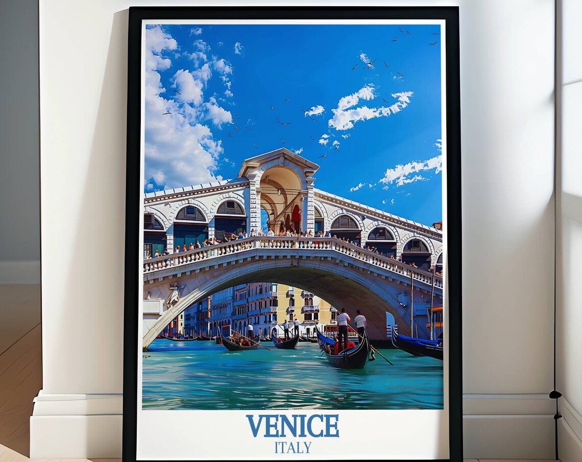 Venice Italy Rialto Bridge Gondolas Canal Scenic Travel Poster
