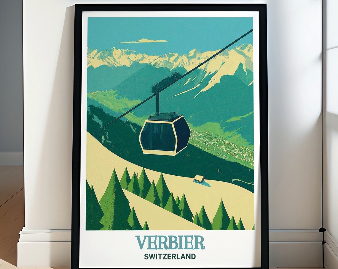 Verbier Switzerland Gondola Cabin Alpine Valley Cable Car Poster