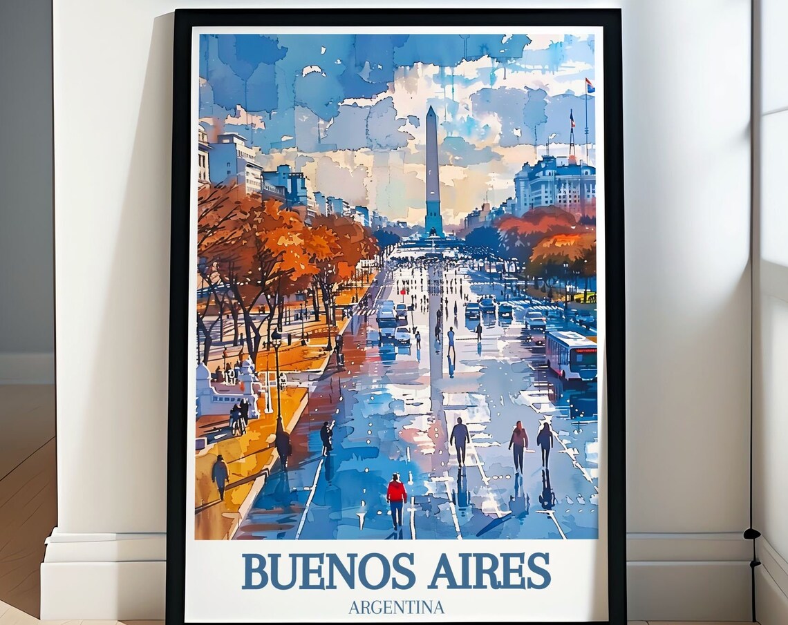 Buenos Aires Obelisk Avenida 9 De Julio Autumn Rain City Poster