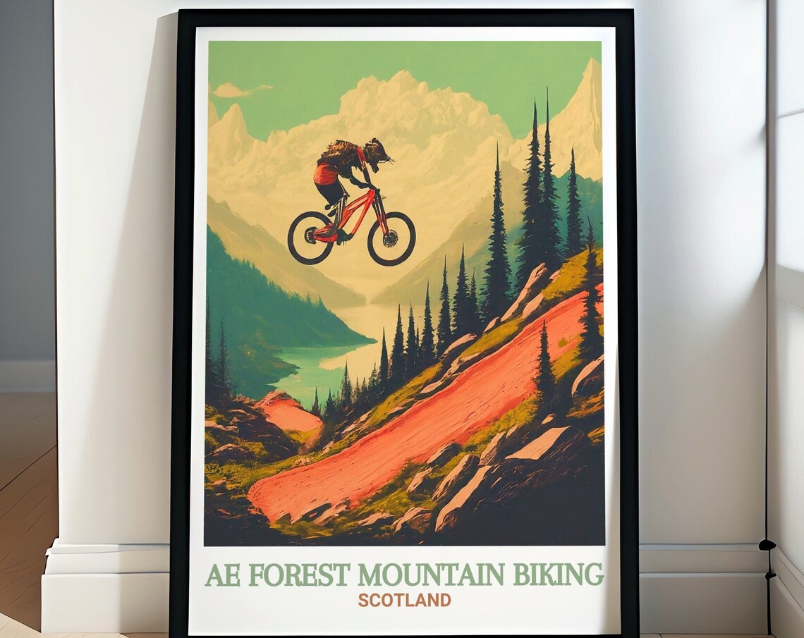 Ae Forest Mountain Biking Scotland Jump Over Mountain Lake Poster