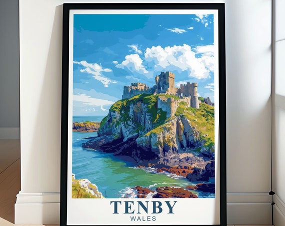Tenby Travel Poster Tenby Castle And St Catherines Island Prints Tenby Castle And St Catherines Island Art Prints Tenby Travel Gifts
