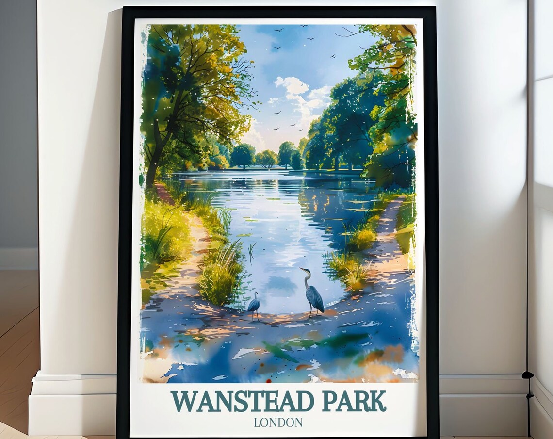 Wanstead Park Lakeside Trail Herons Watercolor Travel Poster
