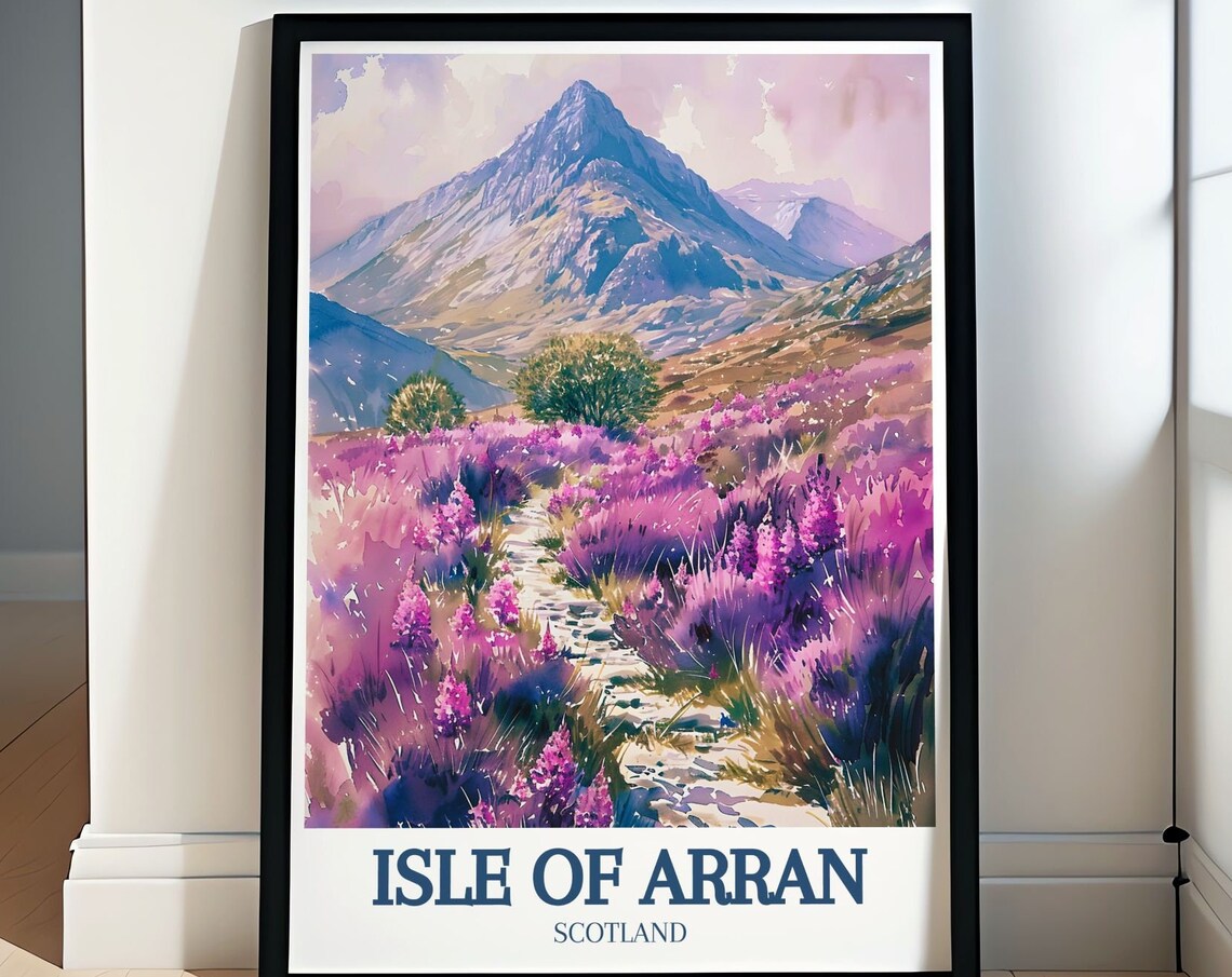 Isle of Arran Goatfell Peak Purple Heather Path Scotland Poster