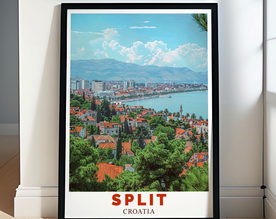 Split Croatia Panoramic Red Rooftops Bay Marjan Hill View Poster