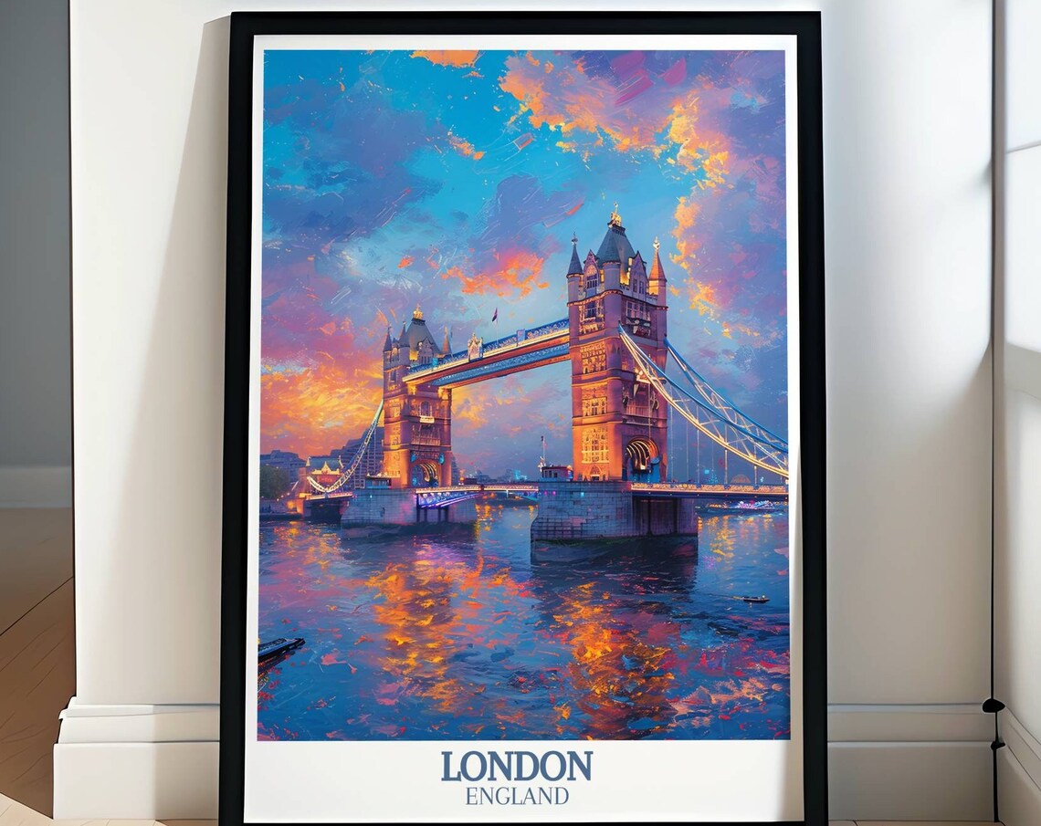 Tower Bridge London England Sunset River Thames Golden Sky Poster
