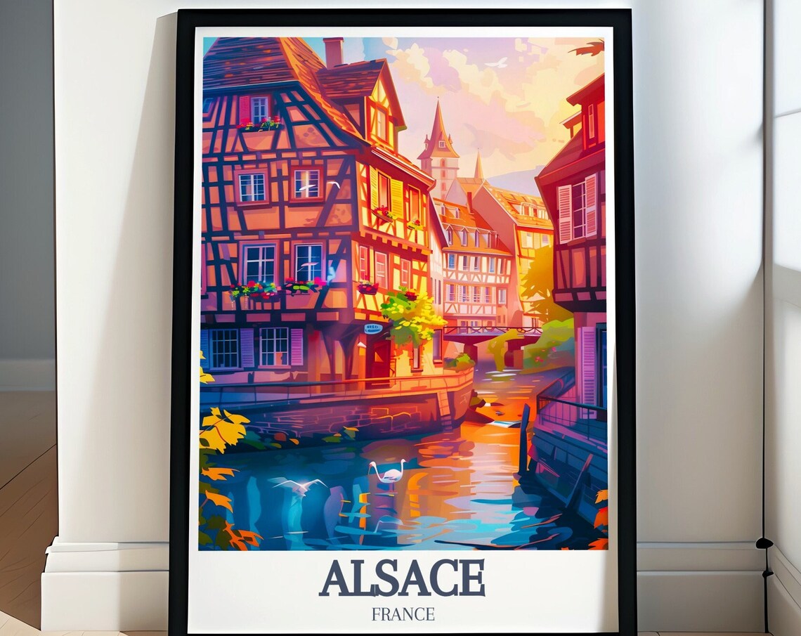 Petite France Canal Sunset Half Timbered Houses Travel Art Poster