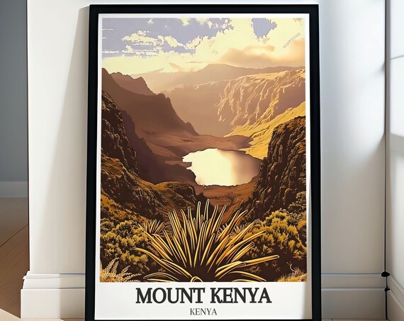 Mount Kenya Travel Poster Chogoria Route And Lake Michaelson Decor Chogoria Route And Lake Michaelson Art