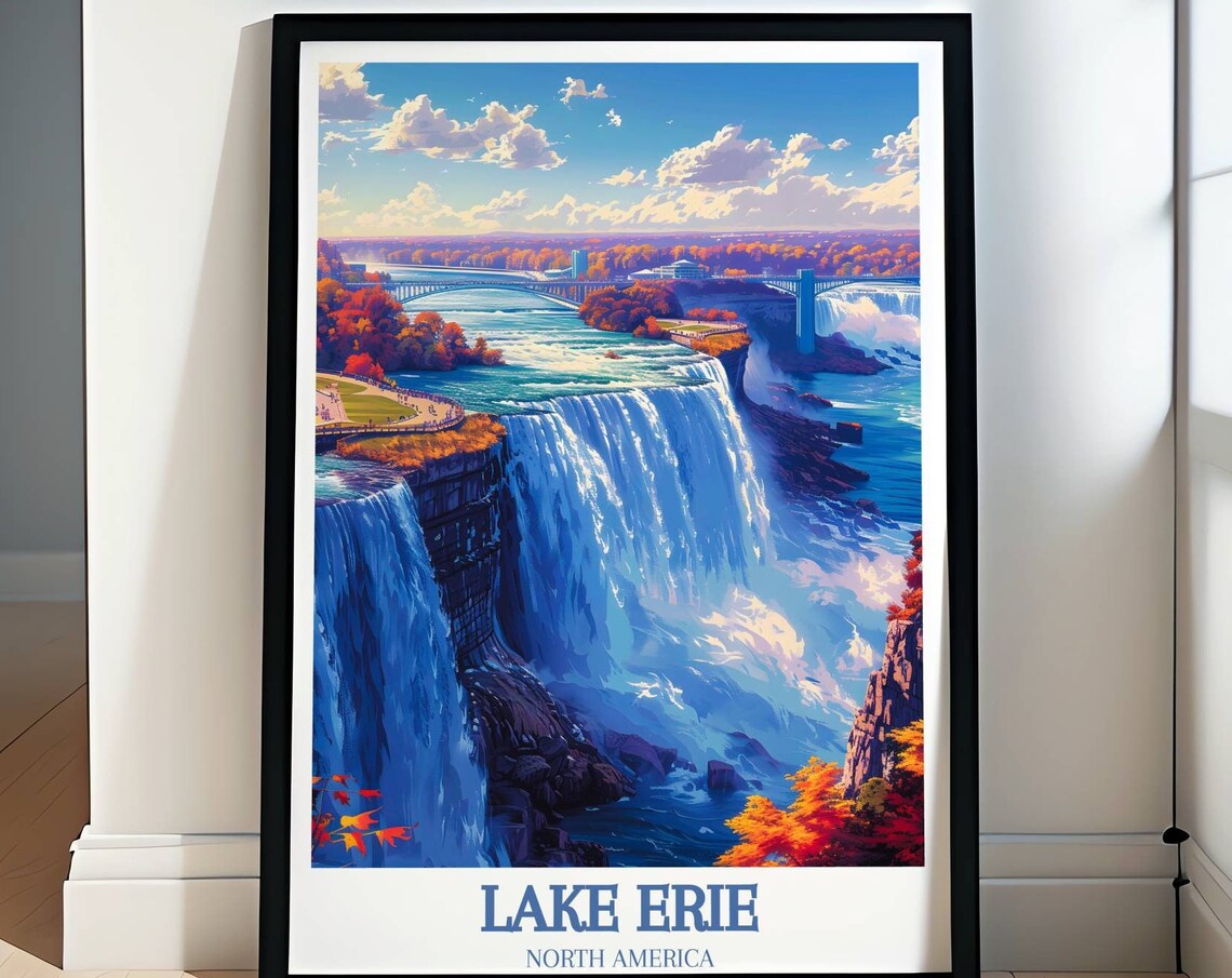 Lake Erie North America Autumn Waterfall Cascades View Poster
