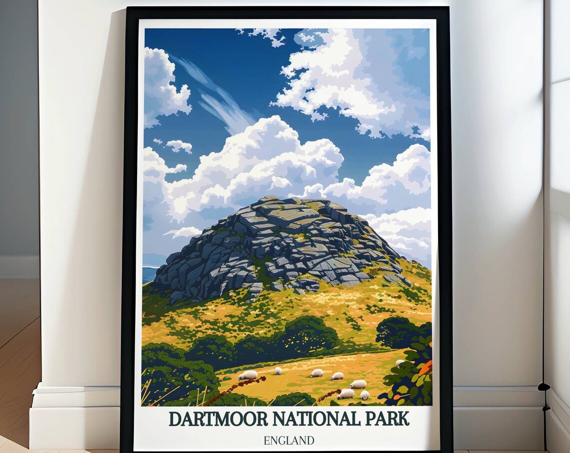 Dartmoor National Park England Rocky Tor Sheep Meadow Poster