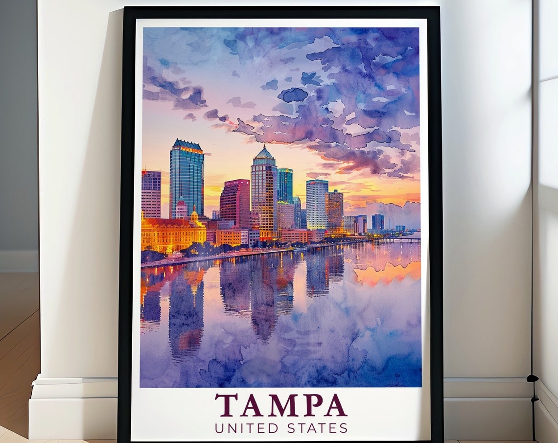 Tampa Travel Print Skyline Tampa Bay Poster For Tampa Lovers And Art Enthusiasts Skyline Tampa Bay Wall Art For Your Home