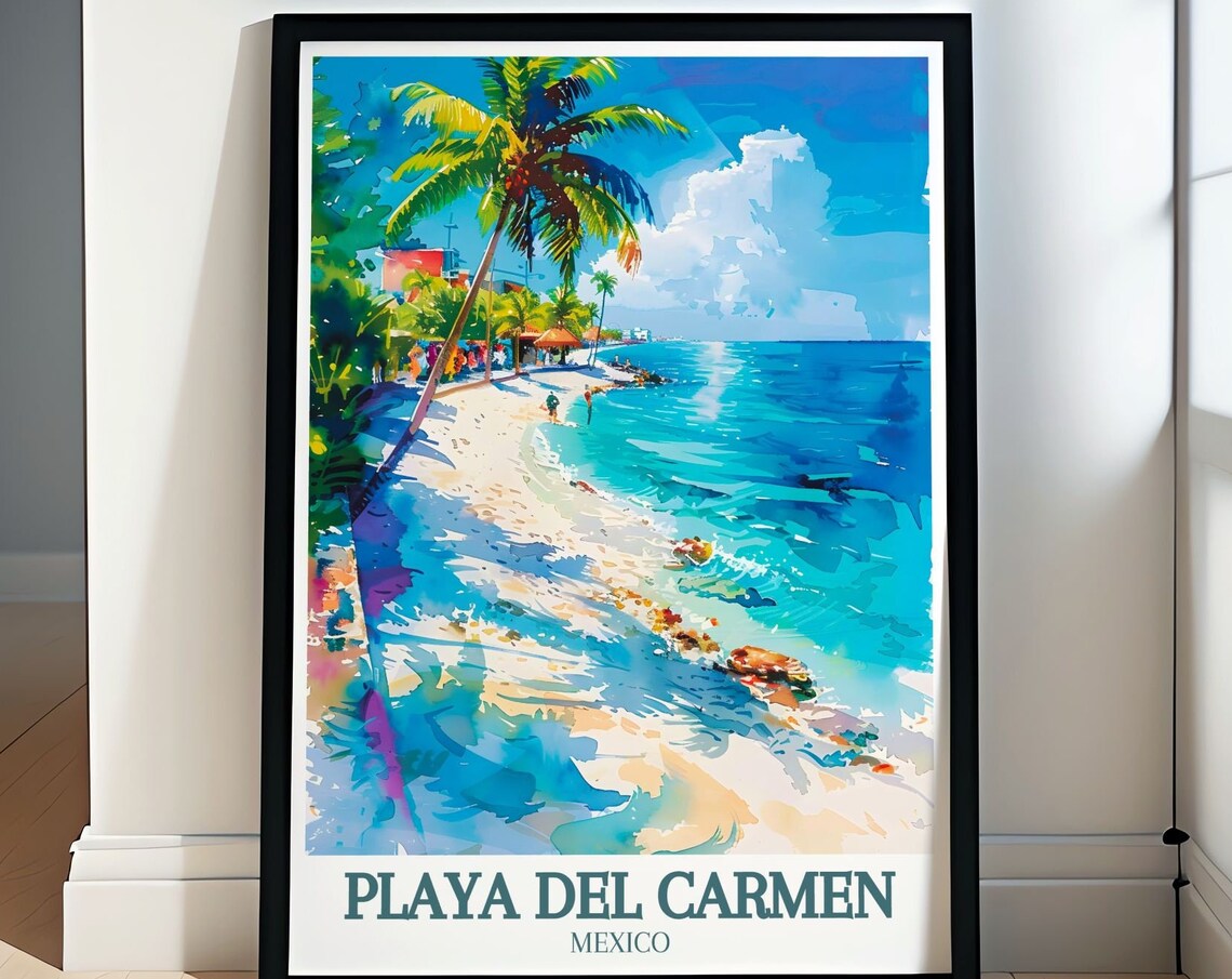 Playa del Carmen Mexico Palm Beach Caribbean Sea Turquoise Travel Poster